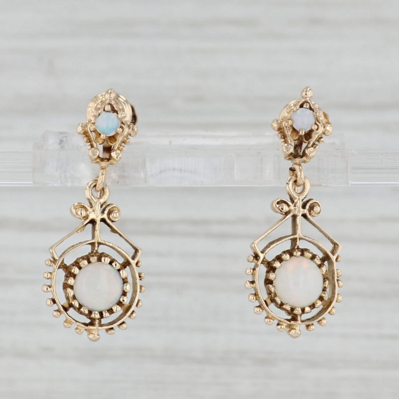 Vintage Opal Dangle Earrings 14k Yellow Gold Screw Back Non Pierced