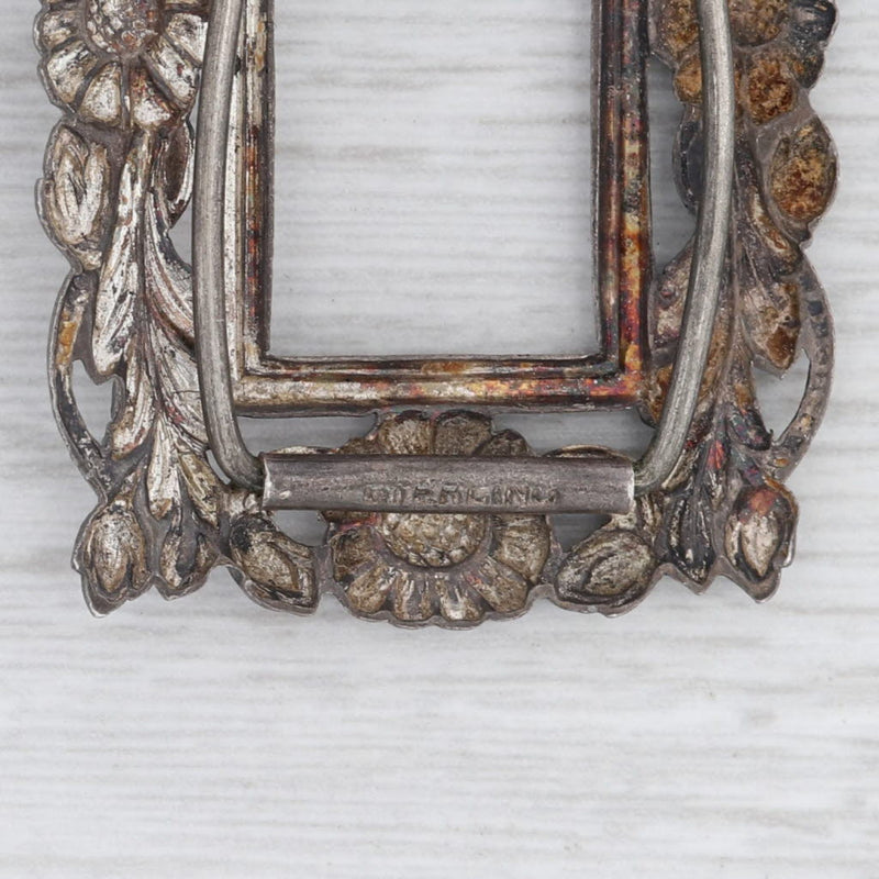 Antique Floral Hair Pin Sterling Silver Flower Frame
