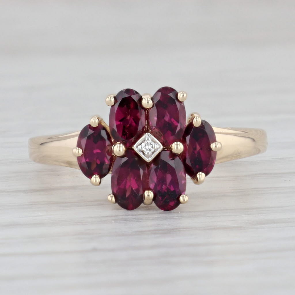 Light Gray 1.70ctw Garnet Cluster Ring 14k Yellow Gold Diamond Accent Size 8