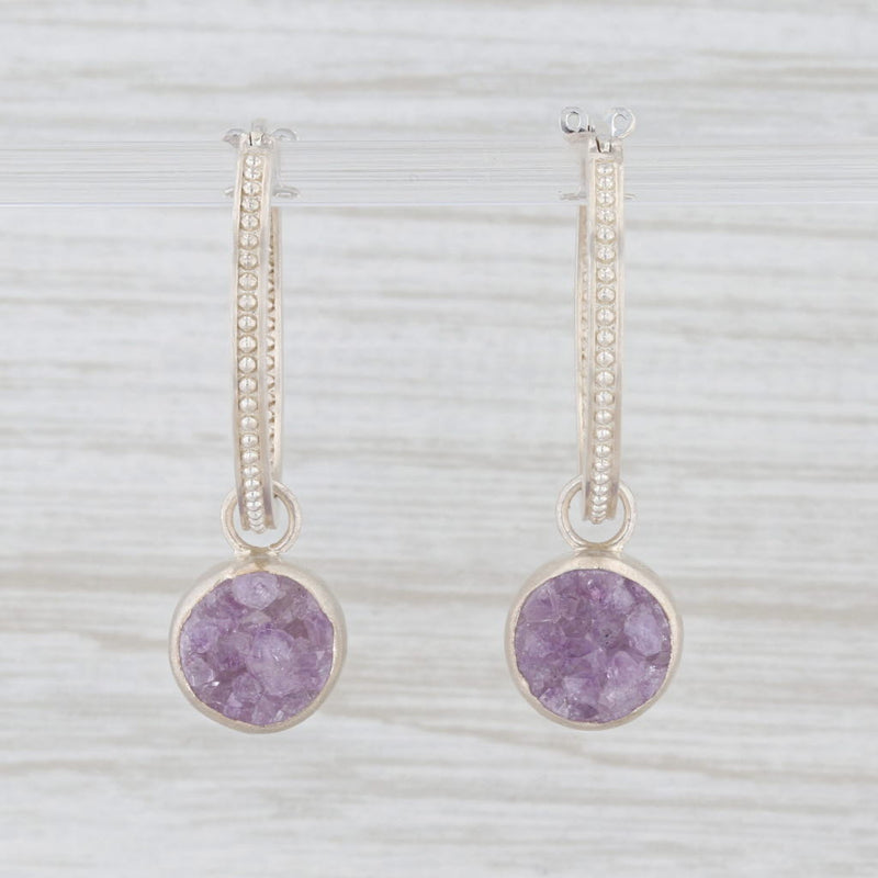 Light Gray New Nina Nguyen Hoops with Charms Earrings Sterling Silver Druzy Amethyst