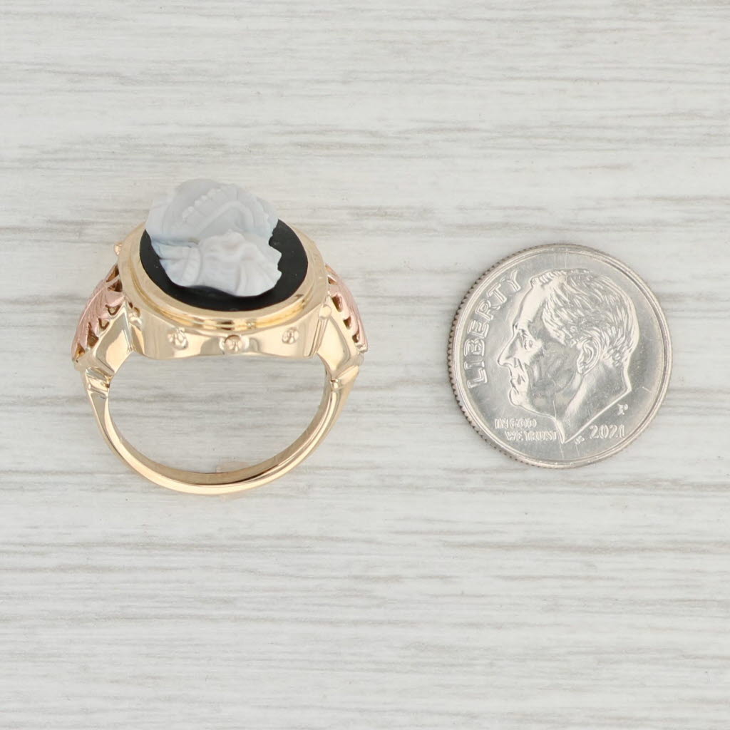 Light Gray Antique Chalcedony Black & White Cameo Ring 14k Yellow Rose Gold Size 6.25