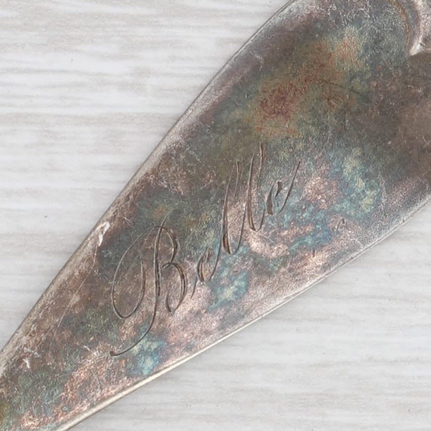 Light Gray Peach Tree Spoon Sterling Silver Engraved "Belle" Vintage Souvenir Keepsake