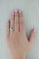 0.46ct Oval Emerald Diamond Scalloped Ring 10k Yellow Gold Size 6