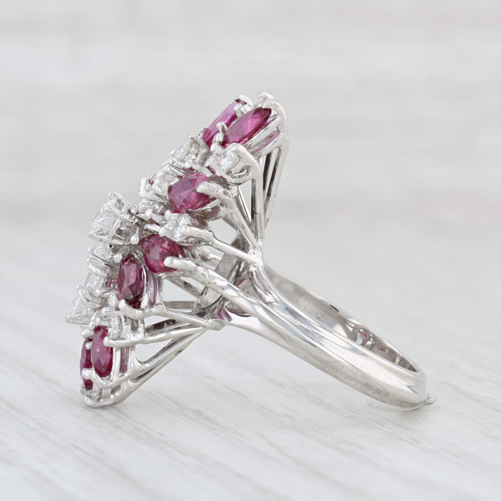 Light Gray 3.65ctw Ruby Diamond Cocktail Ring 18k White Gold Size 6 Gemstone Cluster