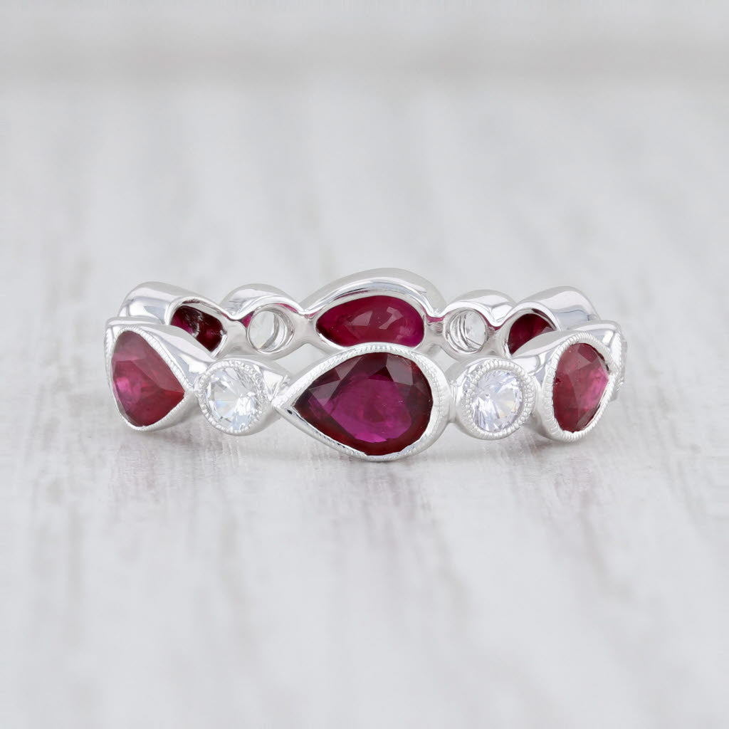 Light Gray New Beverley K Ruby White Sapphire Stackable Ring 14k Gold Eternity Band 4.75