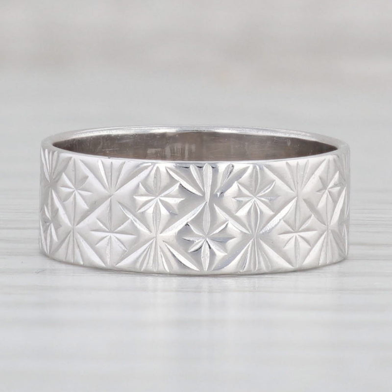 Starburst Etched Ring 18k White Gold Size 7 Band Wedding Stackable