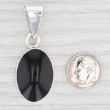 Light Gray New Black Glass Oval Pendant Sterling Silver Drop B12639