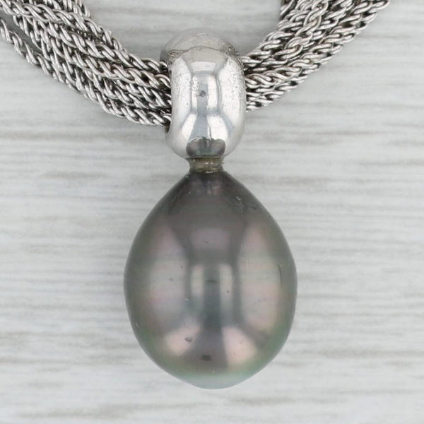Gray Cultured Black Pearl Diamond Pendant Necklace 18k Gold Multi-Strand Chain 15.5"