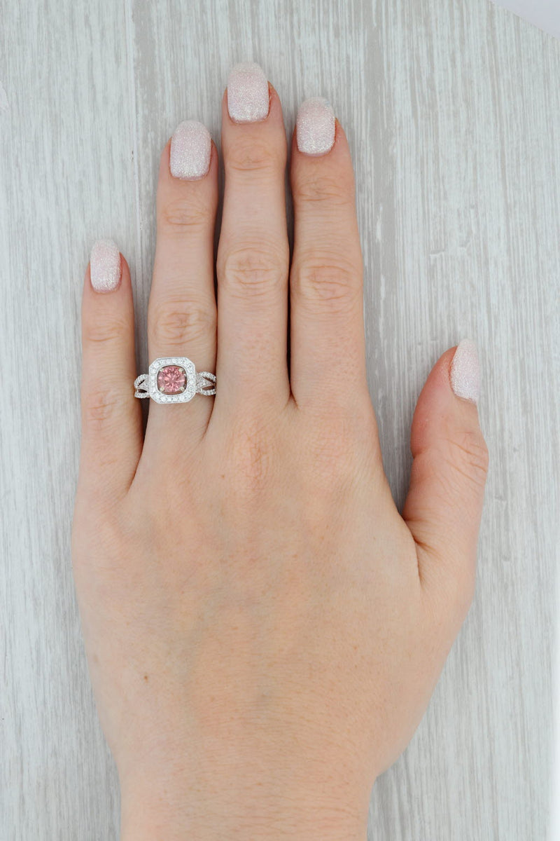 New 1.38ctw Pink White Diamond Halo Ring 14k White Gold Size 7 Engagement GIA