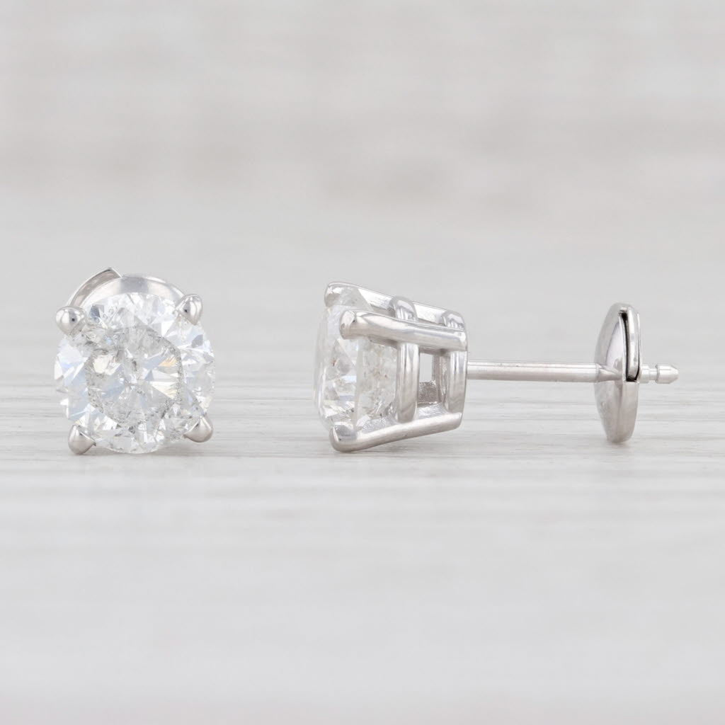 Light Gray 2.55ctw Diamond Stud Earrings 14k White Gold New Protektor La Pousette Backs