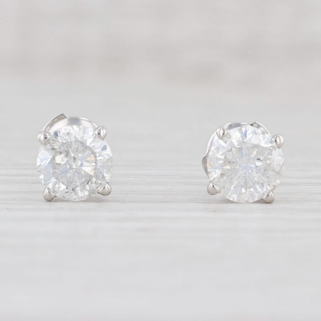 Light Gray 2.55ctw Diamond Stud Earrings 14k White Gold New Protektor La Pousette Backs