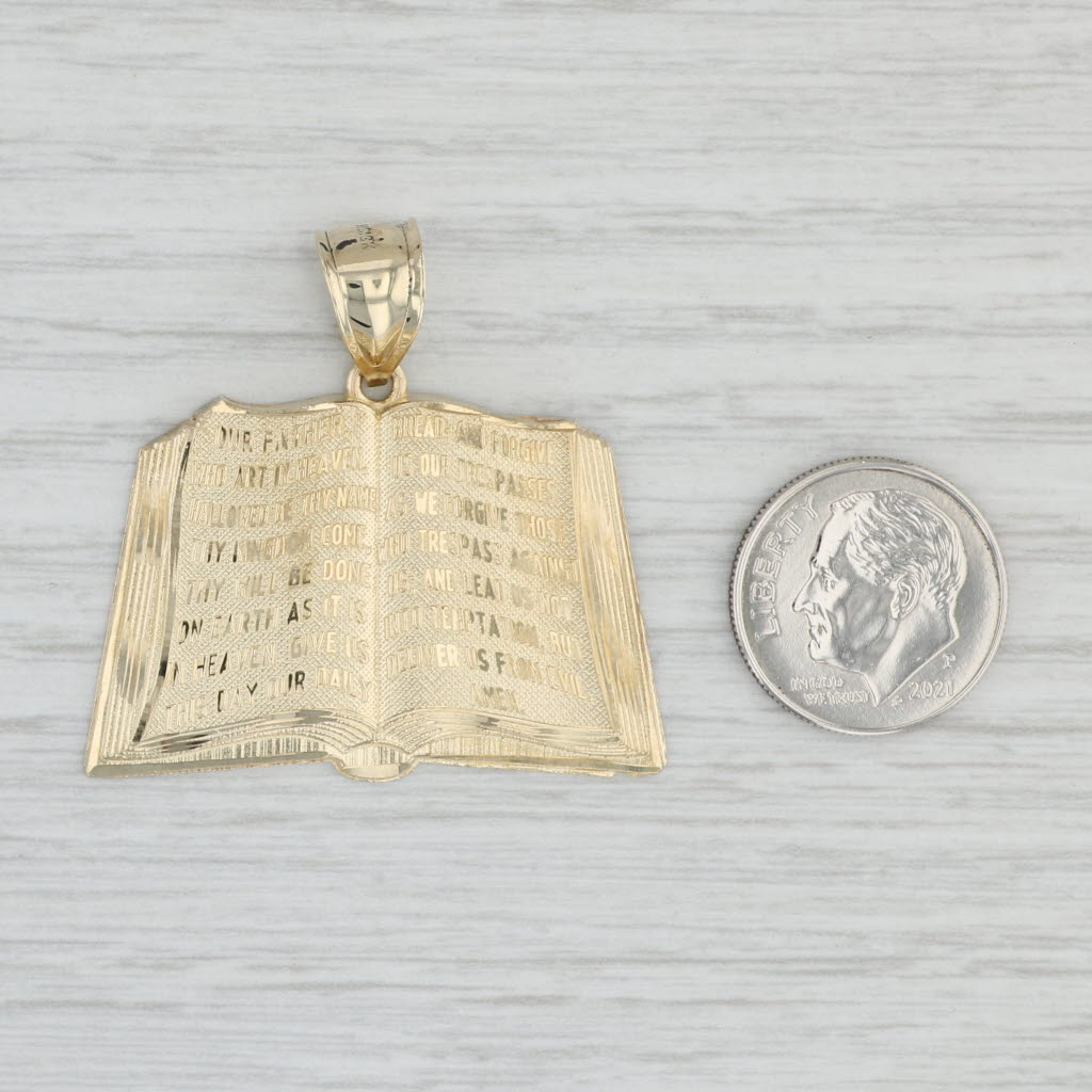 Light Gray The Lord's Prayer Book Bible Pendant 10k Yellow Gold Religious Jewelry