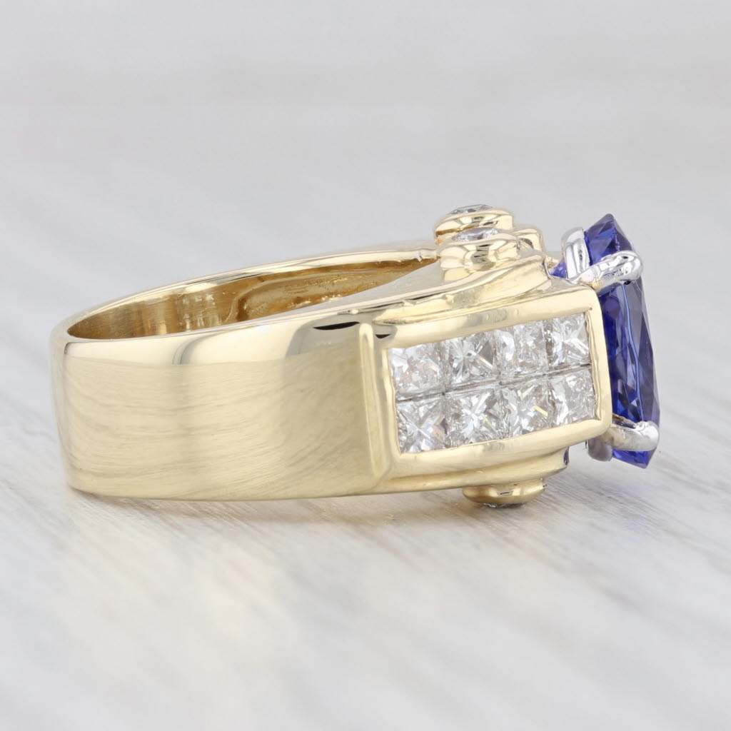 Light Gray 5.64ctw Oval Tanzanite Diamond Cocktail Ring 18k Yellow Gold Size 5.25