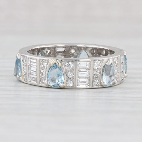 Light Gray Vintage 3.03ctw Aquamarine Diamond Platinum Eternity Ring Size 9 Band