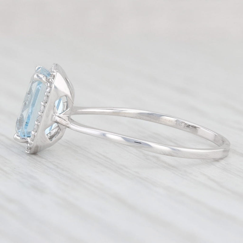 Light Gray 1.87ctw Aquamarine Diamond Halo Ring 14k White Gold Size 8.5 Engagement