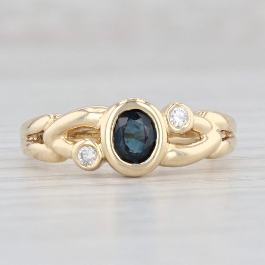 Light Gray 0.40ctw Oval Blue Sapphire Diamond Ring 18k Yellow Gold Size 6.5 Stackable