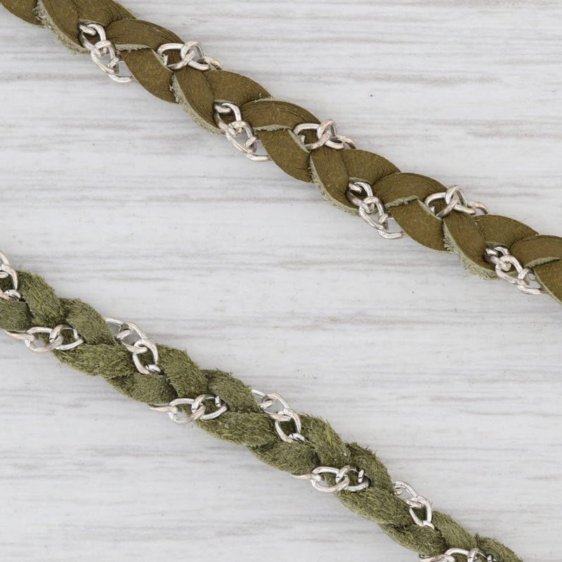 New Nina Nguyen Cordelia Necklace Woven Green Leather White Druzy Quartz Pendant