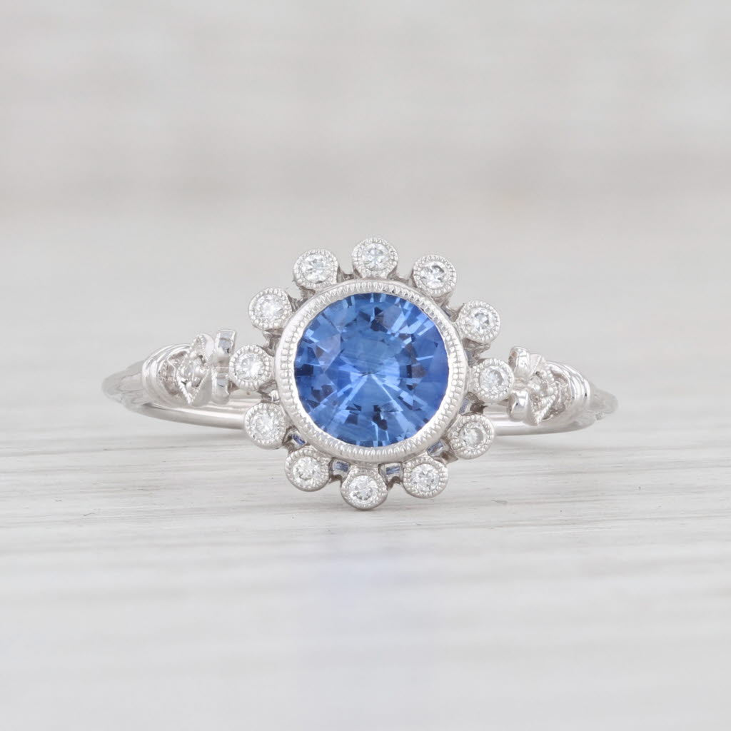 Light Gray New 1.09ctw Blue Sapphire Diamond Halo Ring 14k White Gold 6.75 Engagement