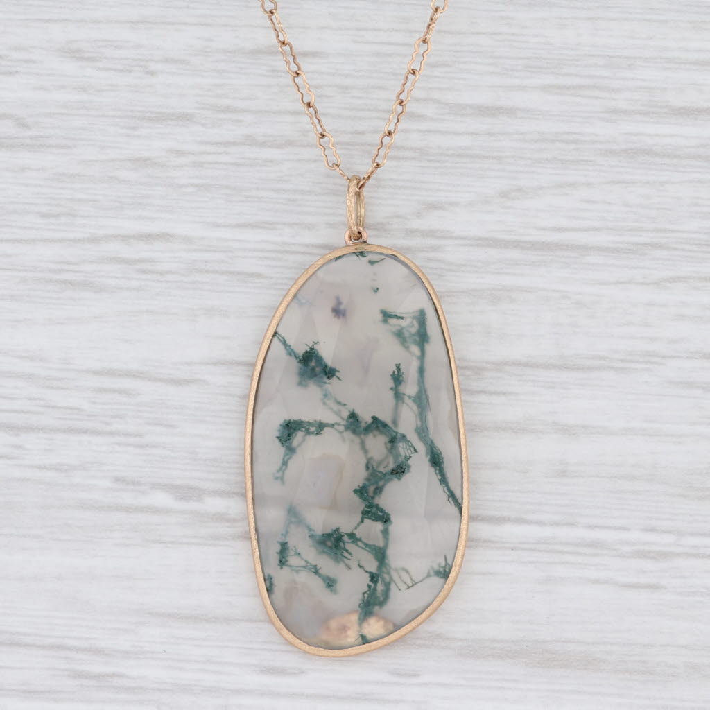 Light Gray New Nina Nguyen Moss Agate Pendant Necklace 14k Gold 34" Long Layer Chain