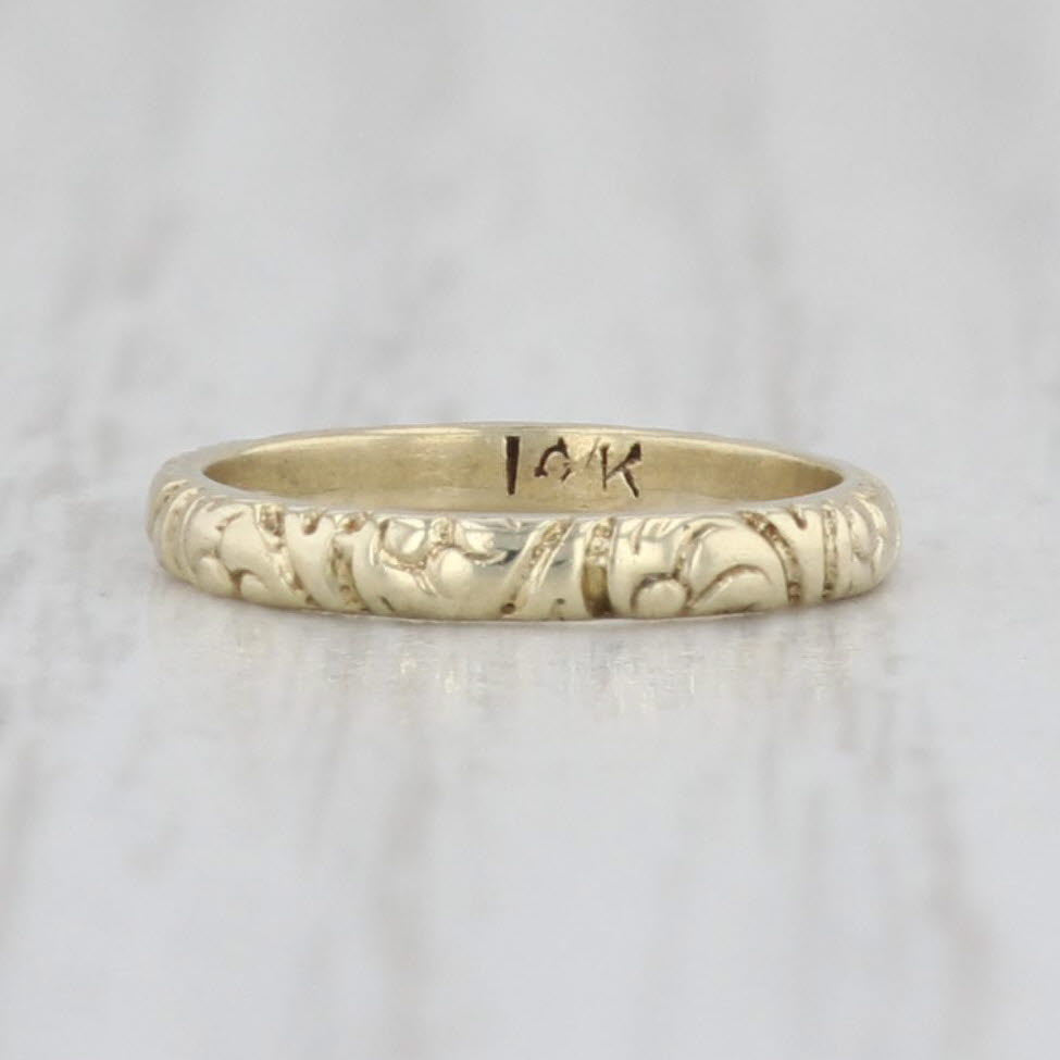 Light Gray Antique Floral Baby Ring 10k Yellow Gold Keepsake Small Baby Size