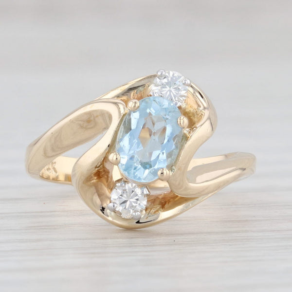 Light Gray 0.78ctw Aquamarine Diamond Bypass Ring 14k Yellow Gold Size 6 March Birthstone