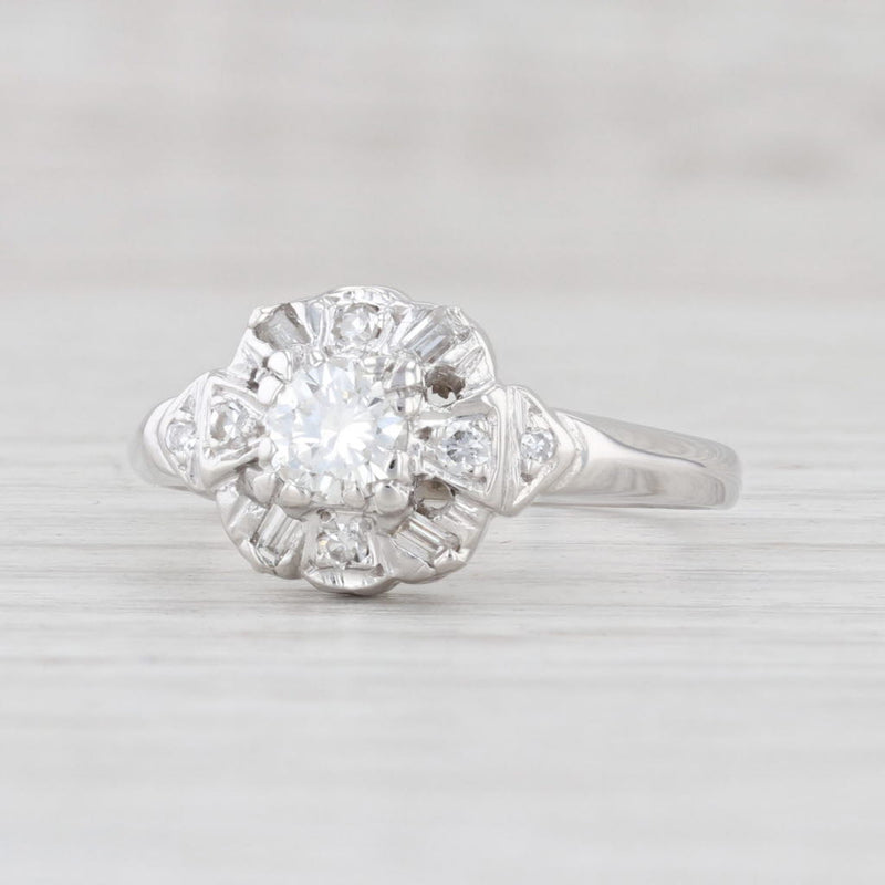 Vintage 0.51ct Diamond Engagement Ring 14k White Gold Size 7.75