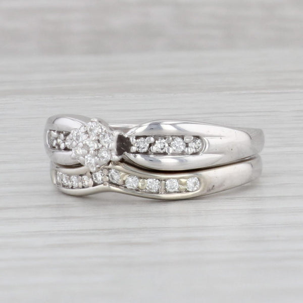 Gray 0.26ctw Round Engagement Ring Wedding Band Bridal Set 10k White Gold Size 7.25