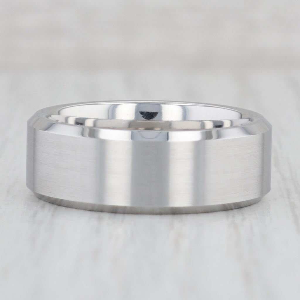 Light Gray New Men's Brushed Tungsten Ring Beveled Comfort Fit Wedding Band Size 10