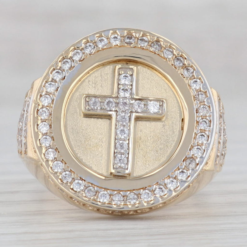 Gray 0.65ctw Cubic Zirconia Cross Signet Ring 10k Yellow Gold Size 11.25 Religious