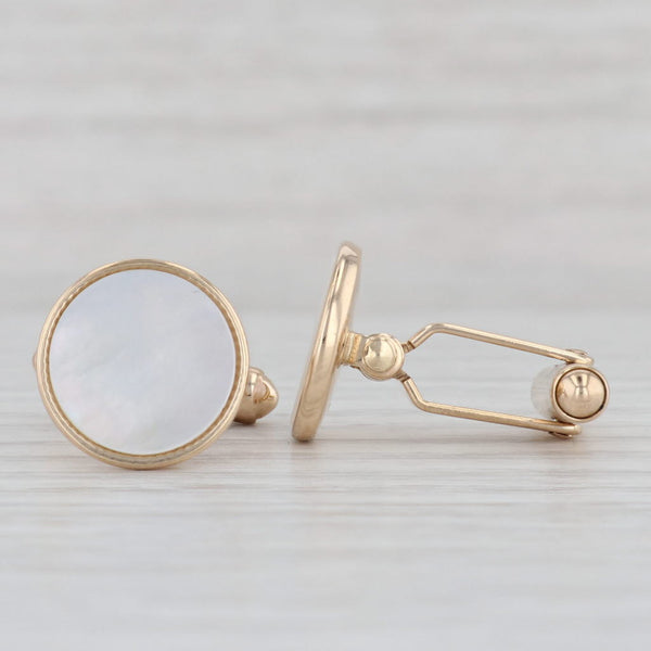 Light Gray Round Mother of Pearl Cufflinks 14k Yellow Gold Suit Accessories