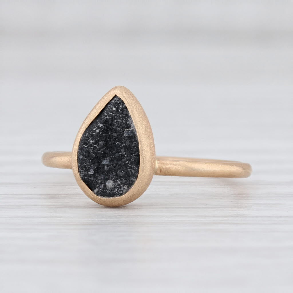 Light Gray New Nina Nguyen Druzy Quartz 18k Yellow Gold Size 6.5 Black Stone Teardrop