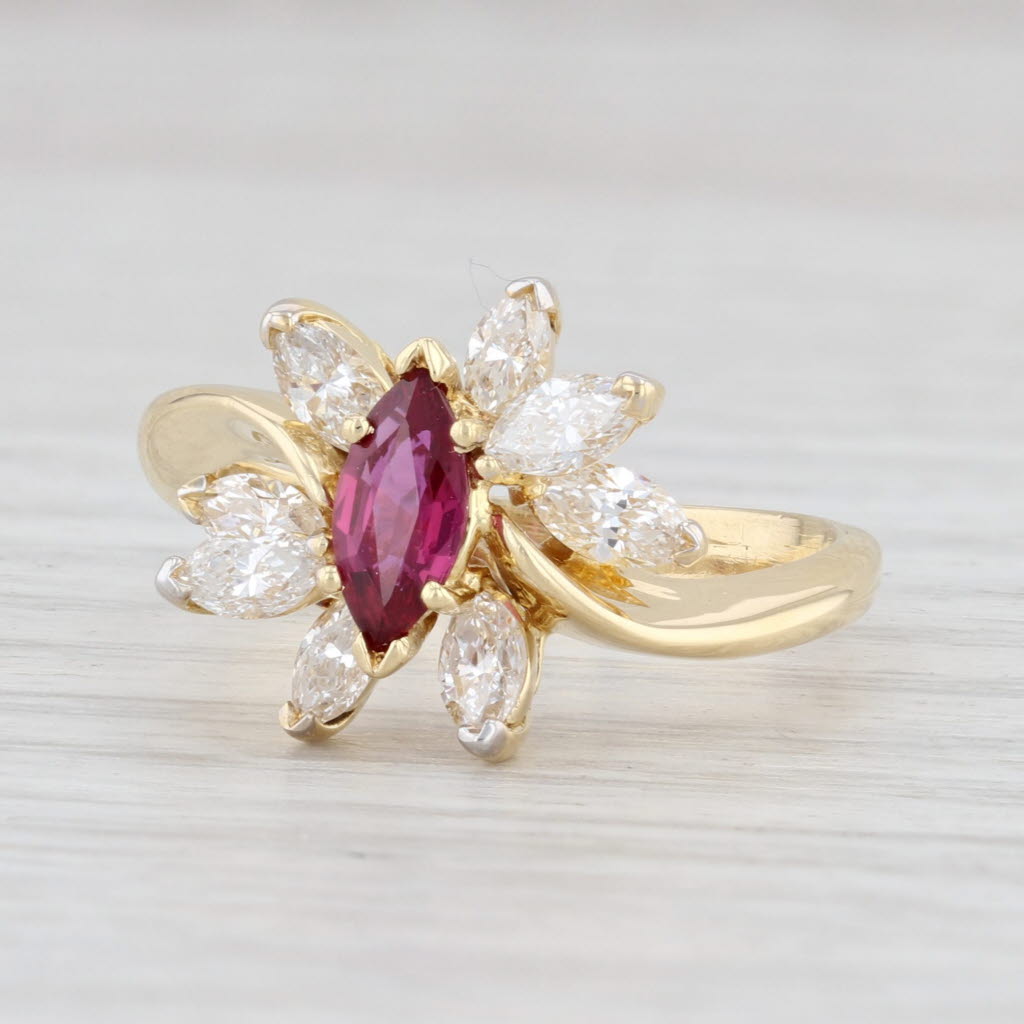 Light Gray Kurt Wayne 1.15ctw Marquise Ruby Diamond Cluster Ring 18k Yellow Gold Size 6.5