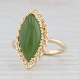 Light Gray Vintage Green Serpentine Ring 14k Yellow Gold Sz 4.5 Marquise Cabochon Solitaire