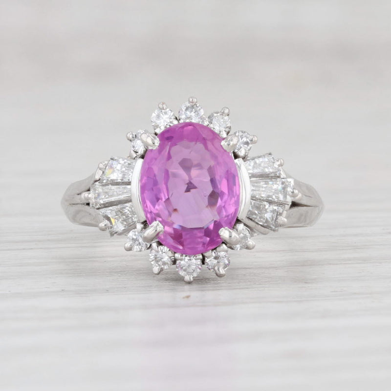 Light Gray Vintage 2.60ctw Pink Oval Sapphire VS2 Diamond Halo Ring Platinum