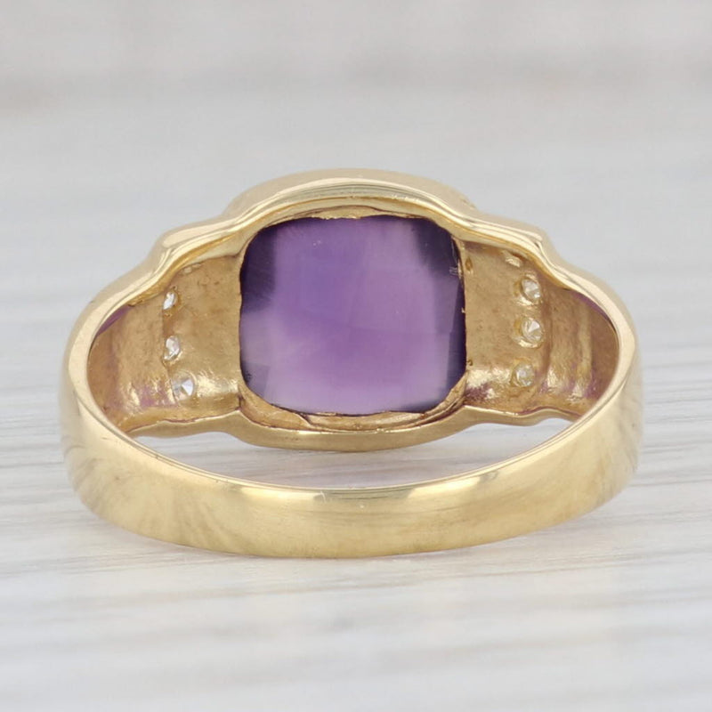 2.54ctw Cushion Amethyst Solitaire Ring 18k Yellow Gold Size 7.5 Diamond Accents