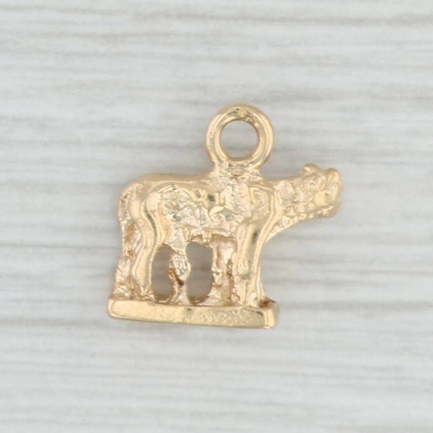 Light Gray Small Vintage Romulus & Remus Wolf Charm 18k Gold Roman Mythology Souvenir