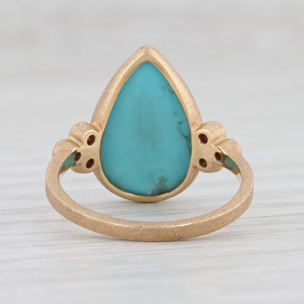 Light Gray New Nina Nguyen Turquoise Diamond Ring 18k Yellow Gold Size 6.5 Teardrop