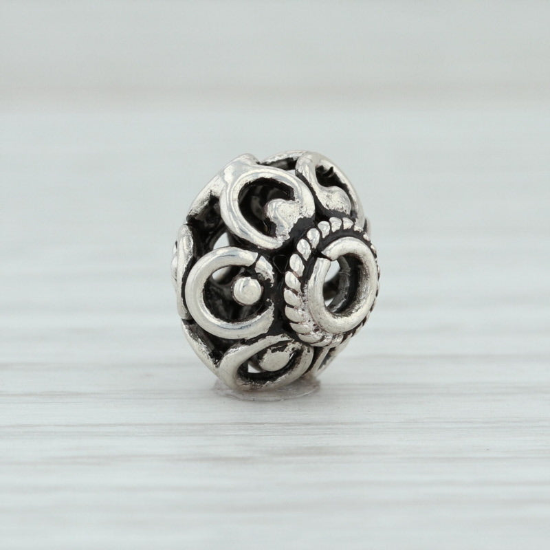 Light Gray Floral Bead Charm Sterling Silver Jewelry Making Crafting 925