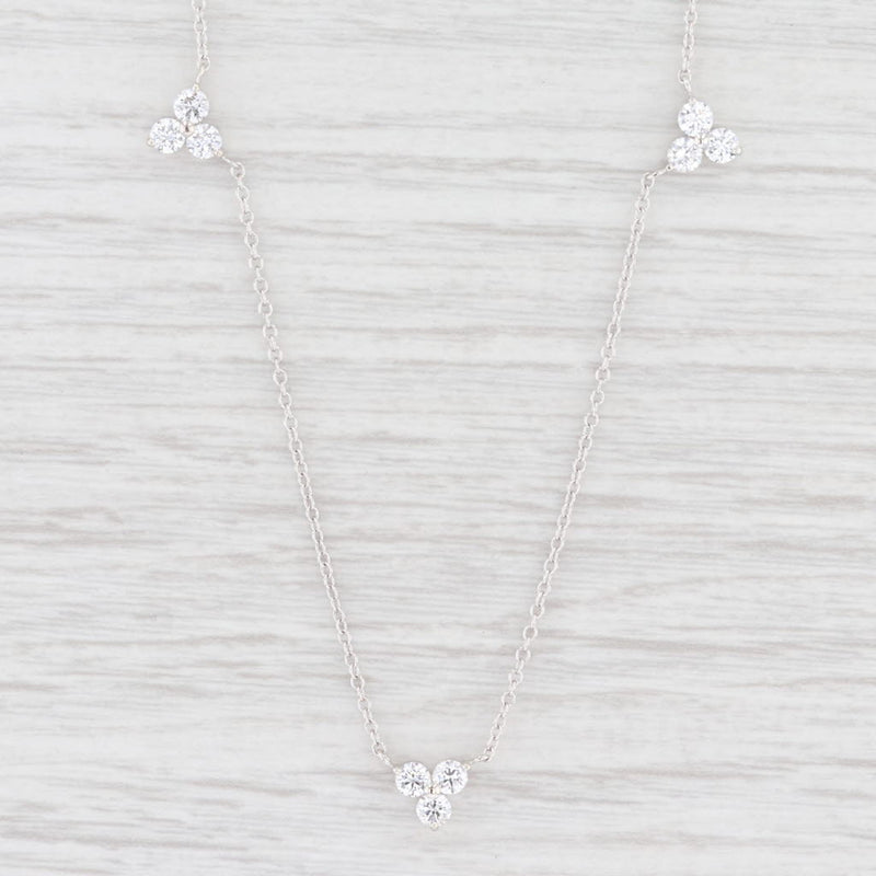 Light Gray CZ Station Necklace 14k White Gold 18" Cable Chain Cubic Zirconias