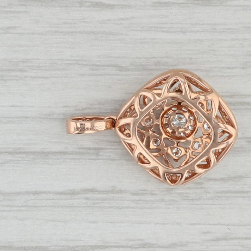 Gray New 0.53ctw Diamond Flower Pendant 14k Rose Gold Sunburst Open Cut Milgrain