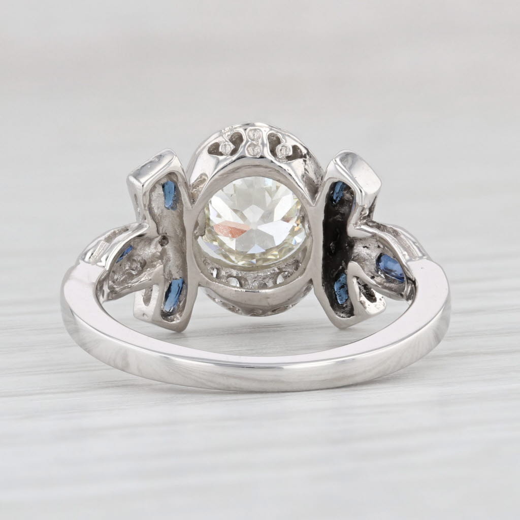 Light Gray Art Deco 1.47ctw Diamond Sapphire Ring Platinum Size 6.75 Engagement