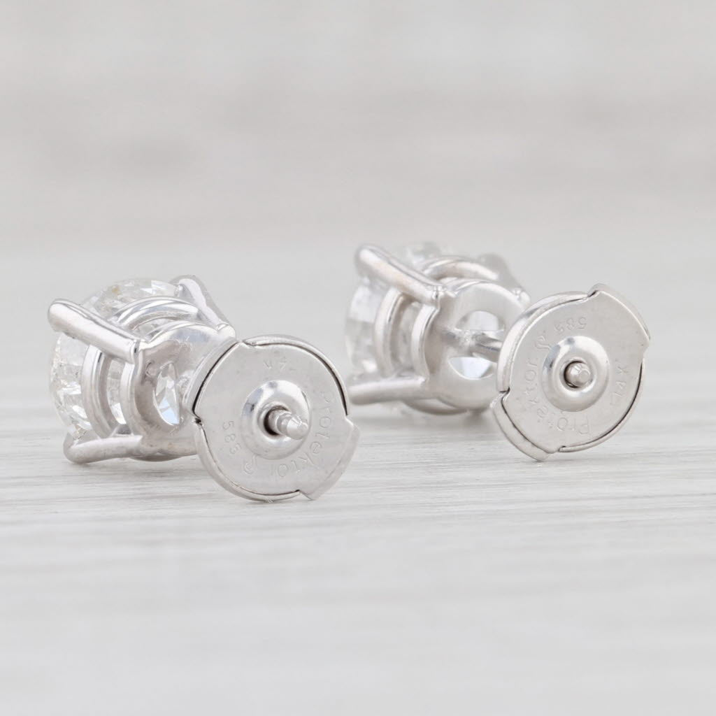 Light Gray 2.55ctw Diamond Stud Earrings 14k White Gold New Protektor La Pousette Backs