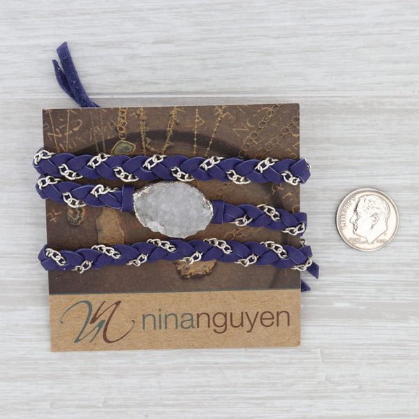 Light Gray New Nina Nguyen Cordelia Necklace Woven Purple Leather White Druzy Pendant