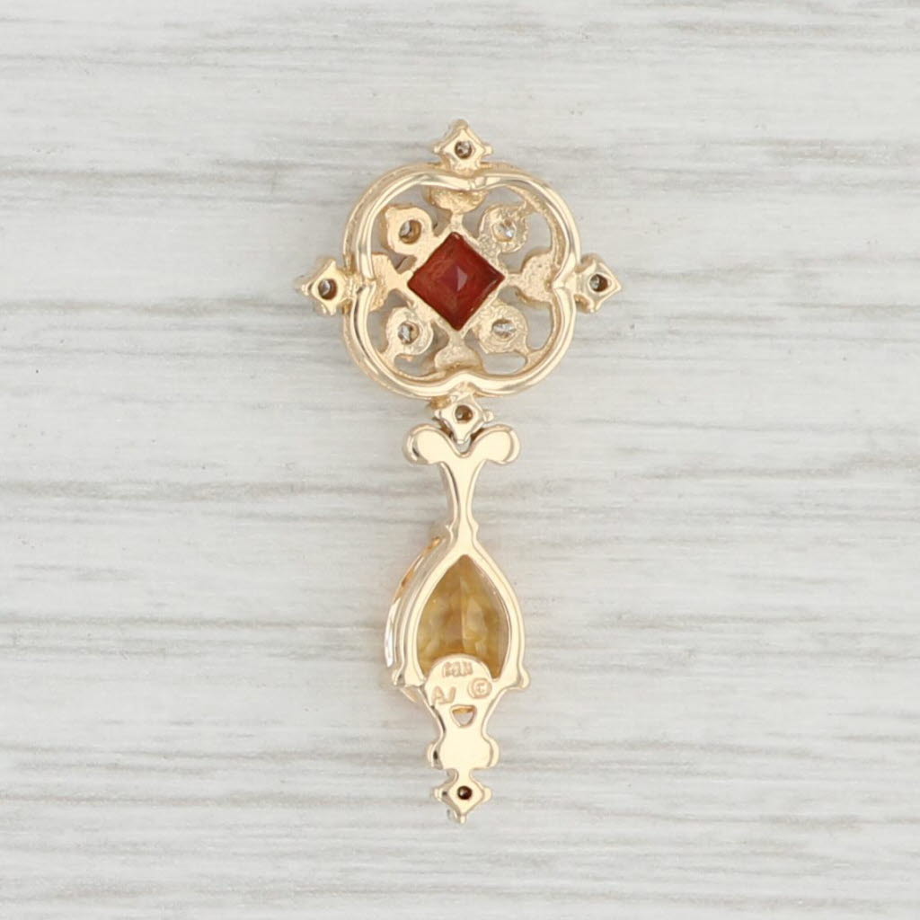 Light Gray 1.47ctw Ornate Citrine Garnet Diamond Pendant 14k Yellow Gold