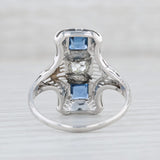 Light Gray Art Deco 1.07ctw Synthetic Blue Sapphire Diamond Ring 18k White Gold Size 8.5