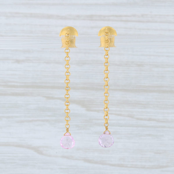 Light Gray Marie Helene de Taillac Pink Spinel Briolette Earrings 18k 22k Gold Dangle