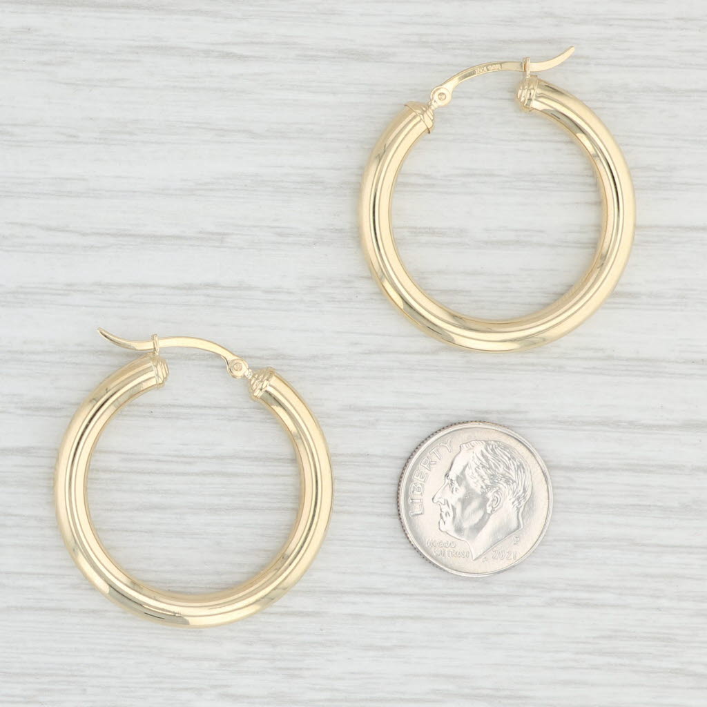 Light Gray New Round Hoop Earrings 14k Yellow Gold 4 x 32mm Pierced Hoops