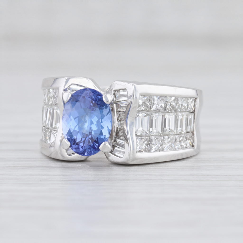 Light Gray 3.51ctw Tanzanite Diamond Cocktail Ring 18k White Gold Size 5