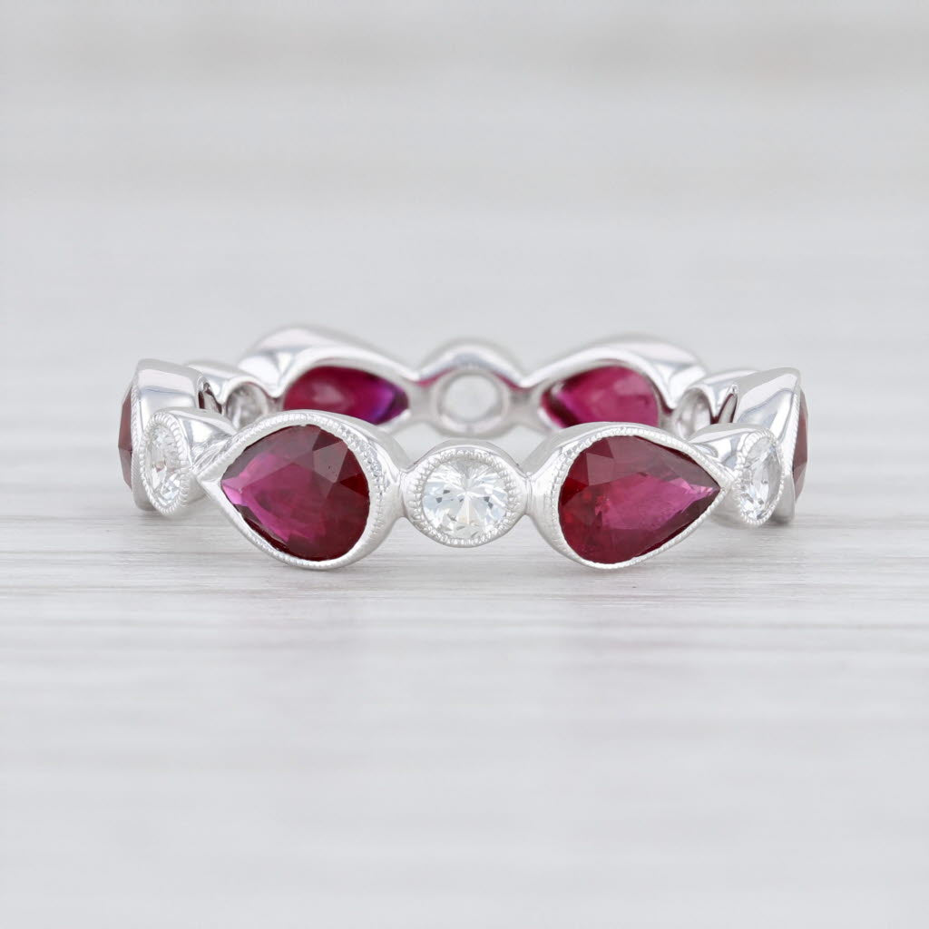 Light Gray New Beverley K Ruby White Sapphire Stackable Ring 14k Gold Eternity Band 4.75