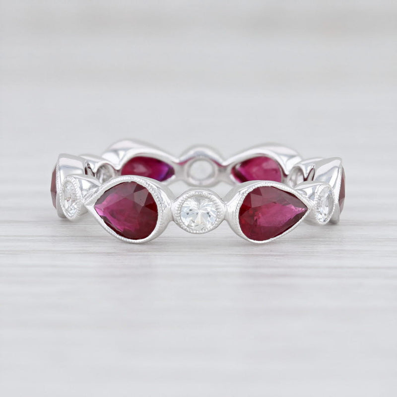 New Beverley K Ruby White Sapphire Stackable Ring 14k Gold Eternity Band 4.75